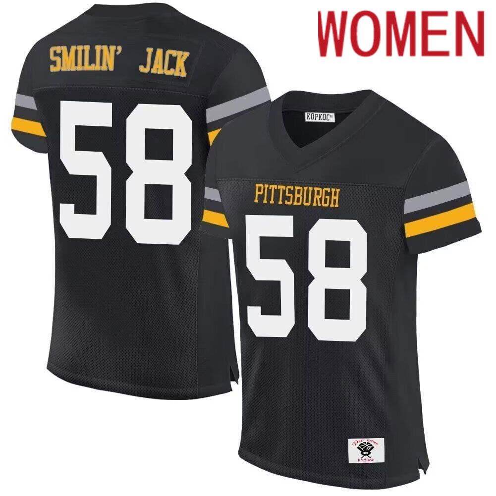 Women Pittsburgh Steelers #58 Smilin Jack black 2024 Nike Limited NFL throwback Jersey->women nfl jersey->Women Jersey
